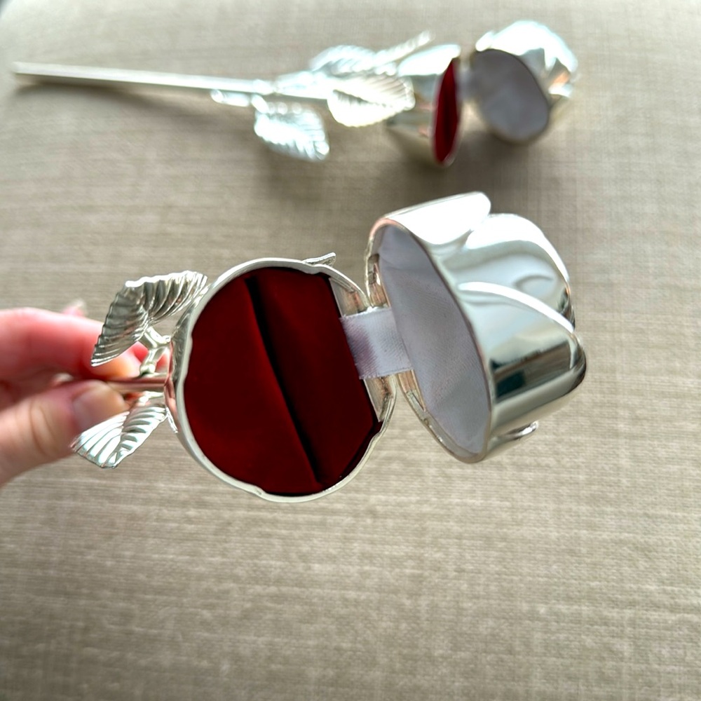 2 Silver Plated Rose Ring Boxes - image 2